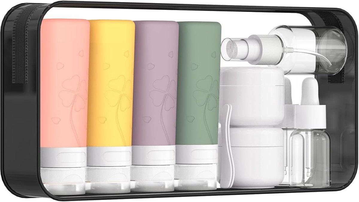Reisflessen 90 ml, Reiscontainers voor Crème 50ml, 12 Stuks Reisflesjes voor Toiletartikelen Set, Lekvrij Reisflessen voor Shampoo Conditioner Lotion Cosmetica