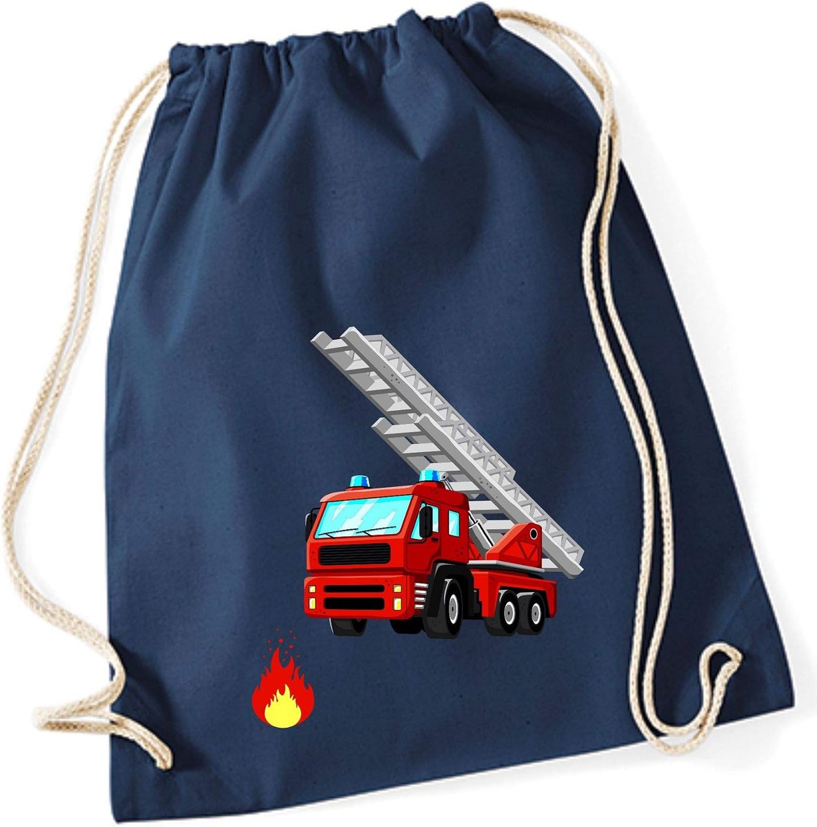 Minimutz Gymtas met trekkoord voor kinderen | Motief Brandweer met ladder & vlam | Schoenenzak, sporttas met trekkoord voor jongens | Stofzak met koord, donkerblauw, ca. 37 x 46 cm, Rugzak