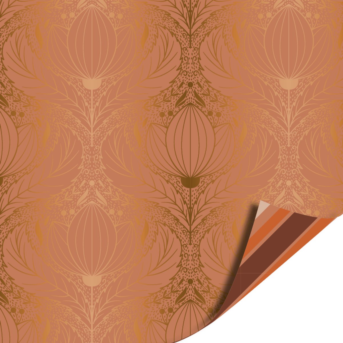 Het Inpakhuis - Cadeaupapier - Inpakpapier - Kadopapier - Luxury Lotus Brown Gold - Stripes Brown Mokka - 70cm x 2mtr