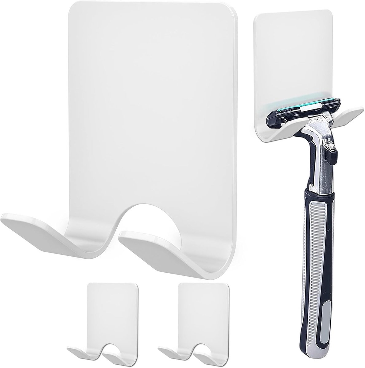 Scheermeshouder voor douche, roestvrijstalen scheerapparaathouder voor douche, waterdichte zelfklevende douchehouder, multifunctionele scheermeshouder voor badkamer (wit, 3 stuks)