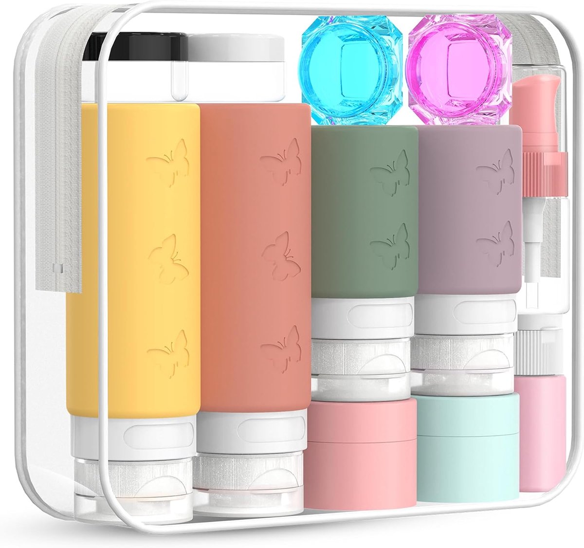26 Stuks Reisflessen voor Toiletartikelen 3.4 oz/2.1 oz, Knijpbare Siliconen Reisflessen Set, Lege Lekvrije Navulbare Reisflessen om te Vullen voor Shampoo en Lotion, TSA-goedgekeurde Reisaccessoires