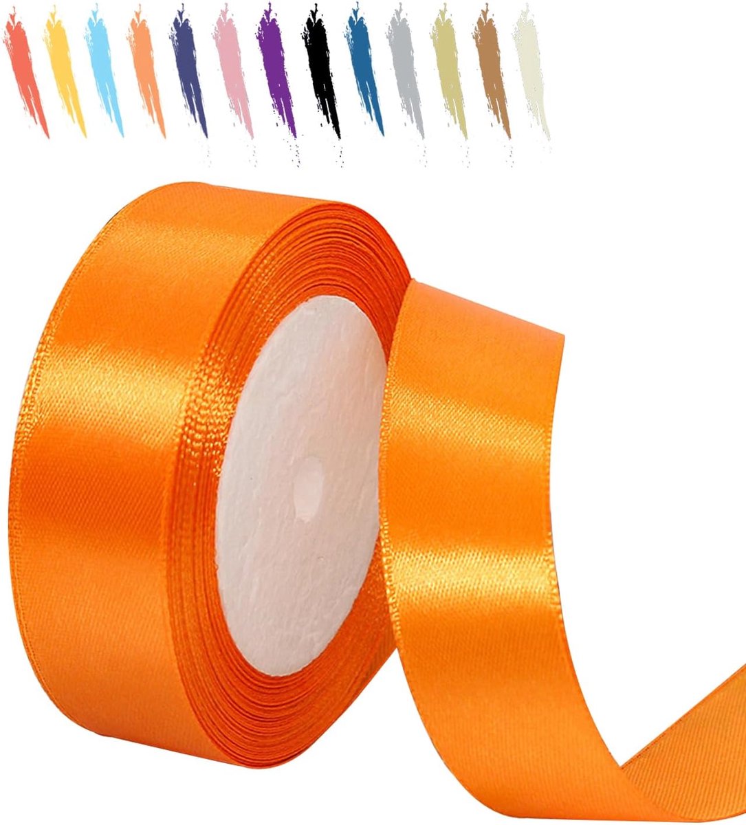 25 mm lint, 23 meter oranje satijnen lint voor cadeauverpakking, trouwlint, lintrol voor boeketten, taartdozen en knutselen, kleurlint voor doe-het-zelven of verjaardag, kerstdecoraties