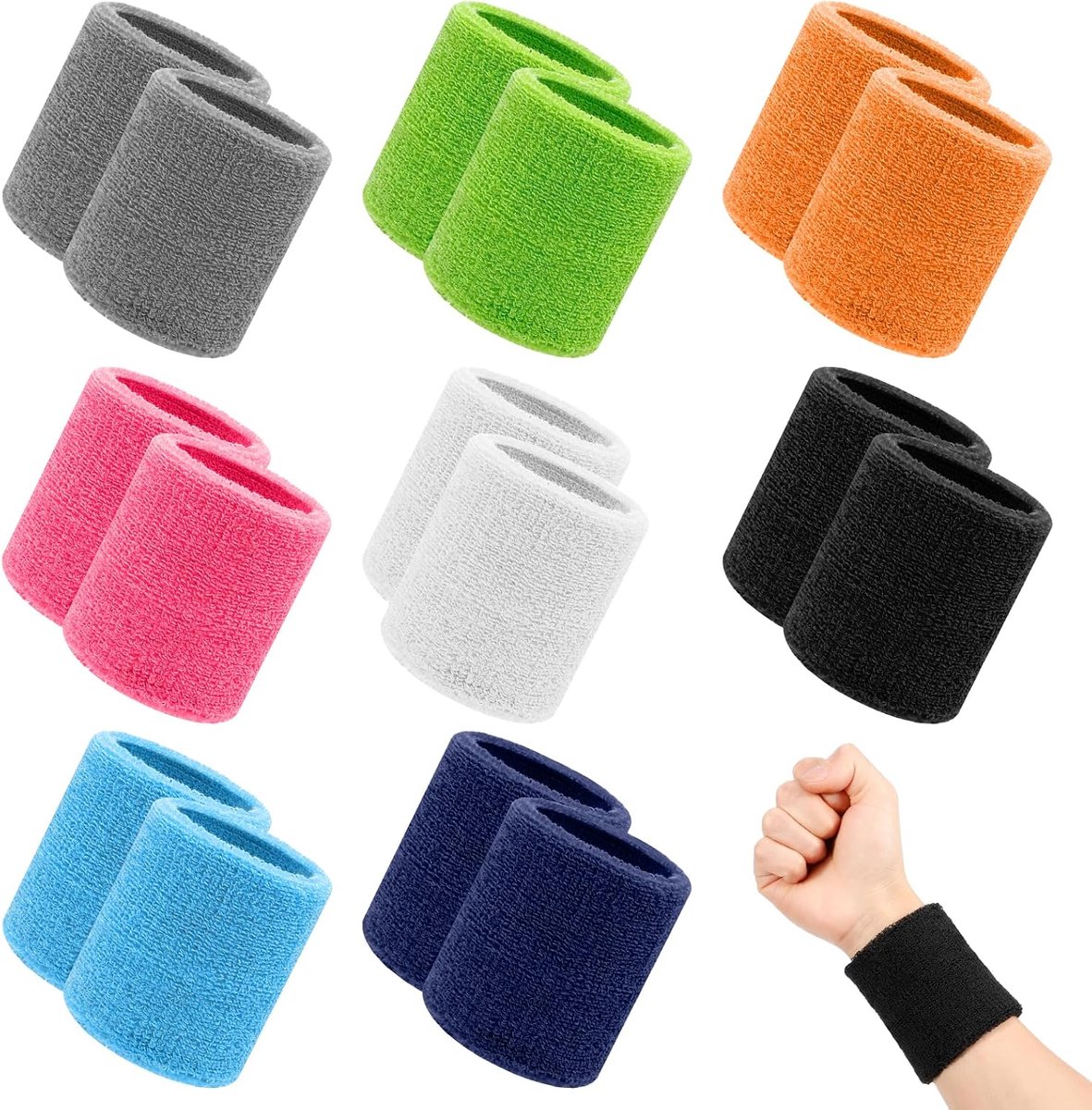 16 stuks herbruikbare zweetbanden voor kinderen en volwassenen, voor tennis, basketbal, voetbal, hardlopen, gymnastiek