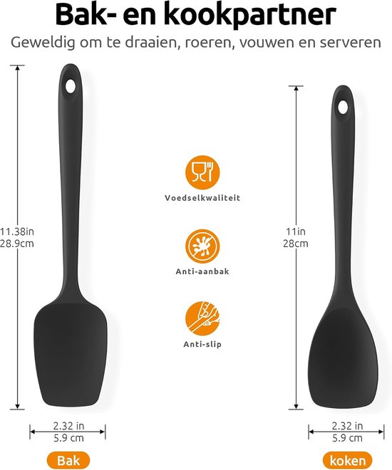 Siliconen Spatel Lepel 315℃ Hittebestendige Kooklepel (Zwart) — afbeelding 2