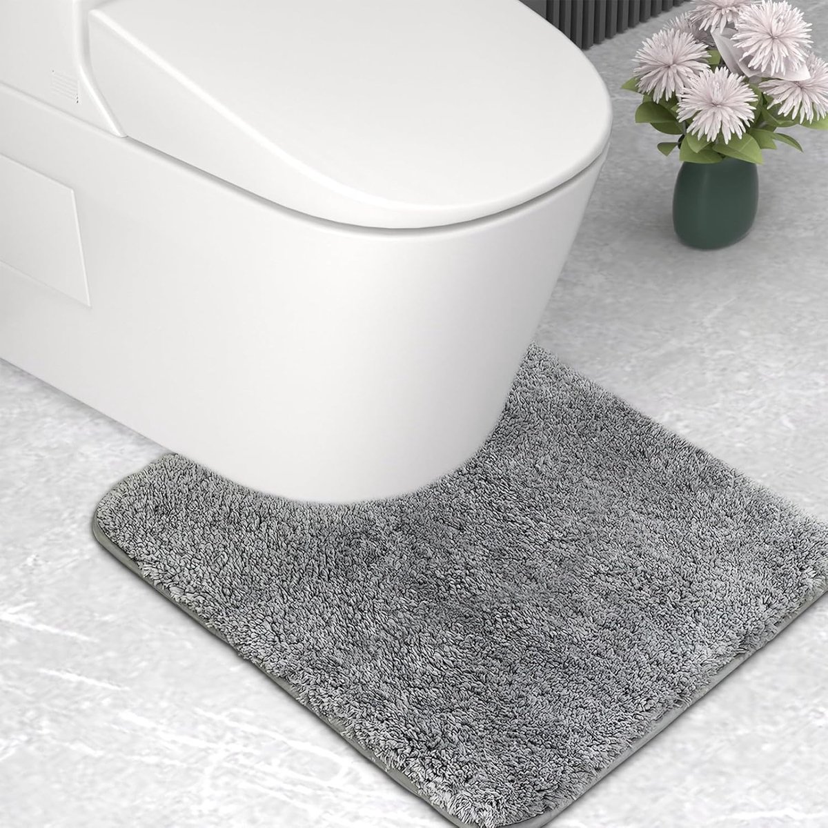 Wyewye Microvezel Badmat, Toiletmat, 2cm Super Dikke Badtapijt, Super Absorberende Badkamertapijt 50x50cm U-vorm, Grijs