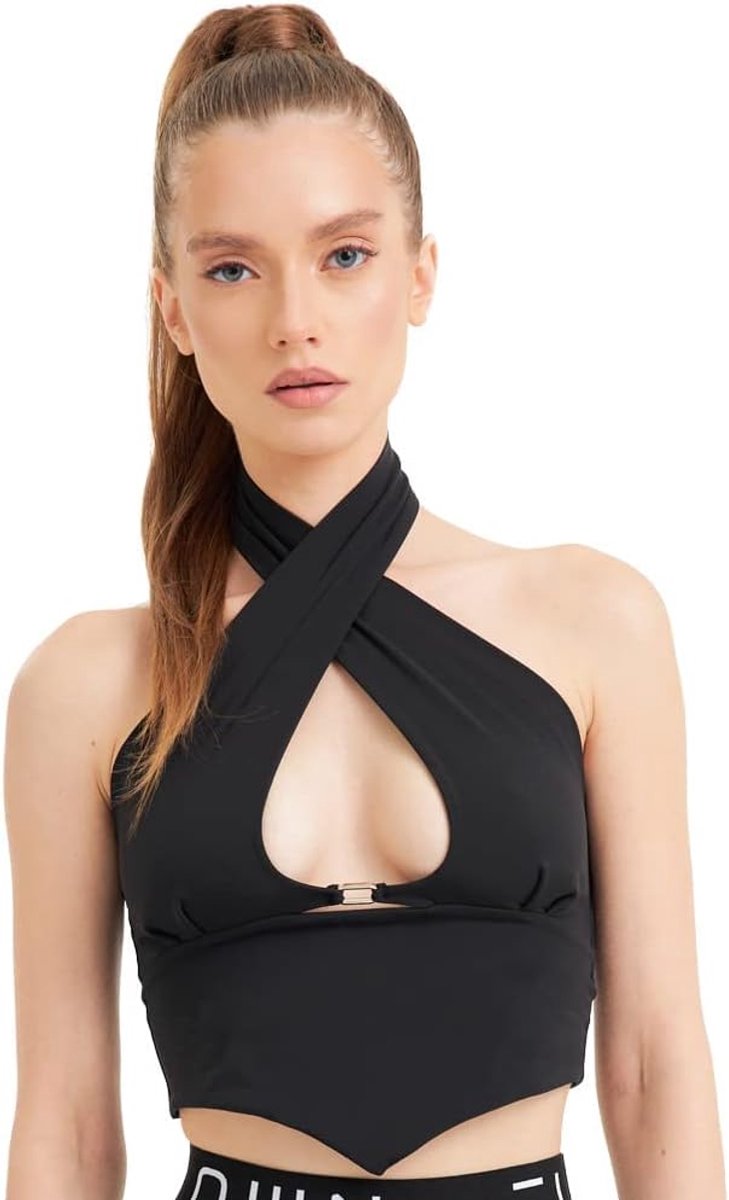 Crisscross Halter Neck Bra Top - Getailleerd silhouet met Berry Shade Borstuitsparing - Tie Back - Trekkoord - Geschikt voor dagelijkse look en avondwandelingen