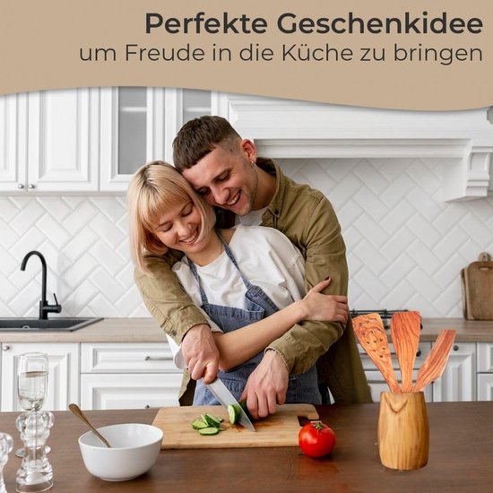 Kooklepelset 3-delige olijfhout Keukenhulpjes verschillende uitvoeringen- saladebestek, honinglepel, zout- of pepermolen (spatule set 3-delig) — afbeelding 5