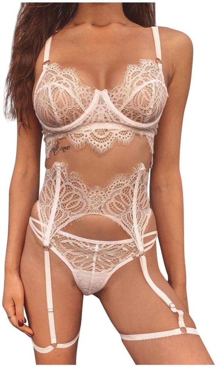 Babydolls, nachtjaponnen & negligés dames Kant Sexy Lingerie Vrouwen Erotisch Ondergoed Verleiding Beha Slips Kousenband Nachtkleding Doorzichtig