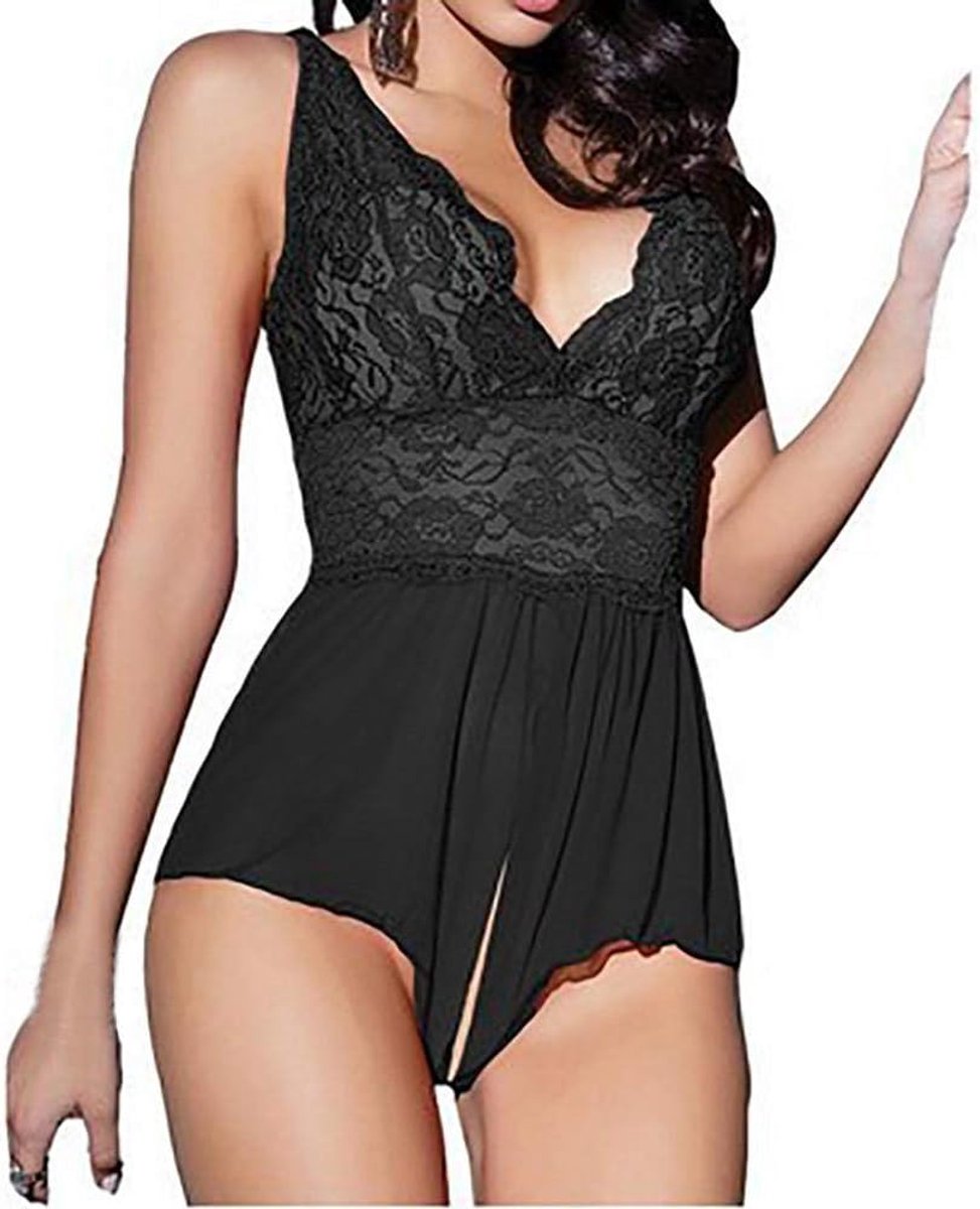 Lingerie Dameslingerie Vrouwen Erotische Lingerie Sexy Diepe V Halter Ondergoed Hol Perspectief Nachtkleding Kostuum-Black_XXL