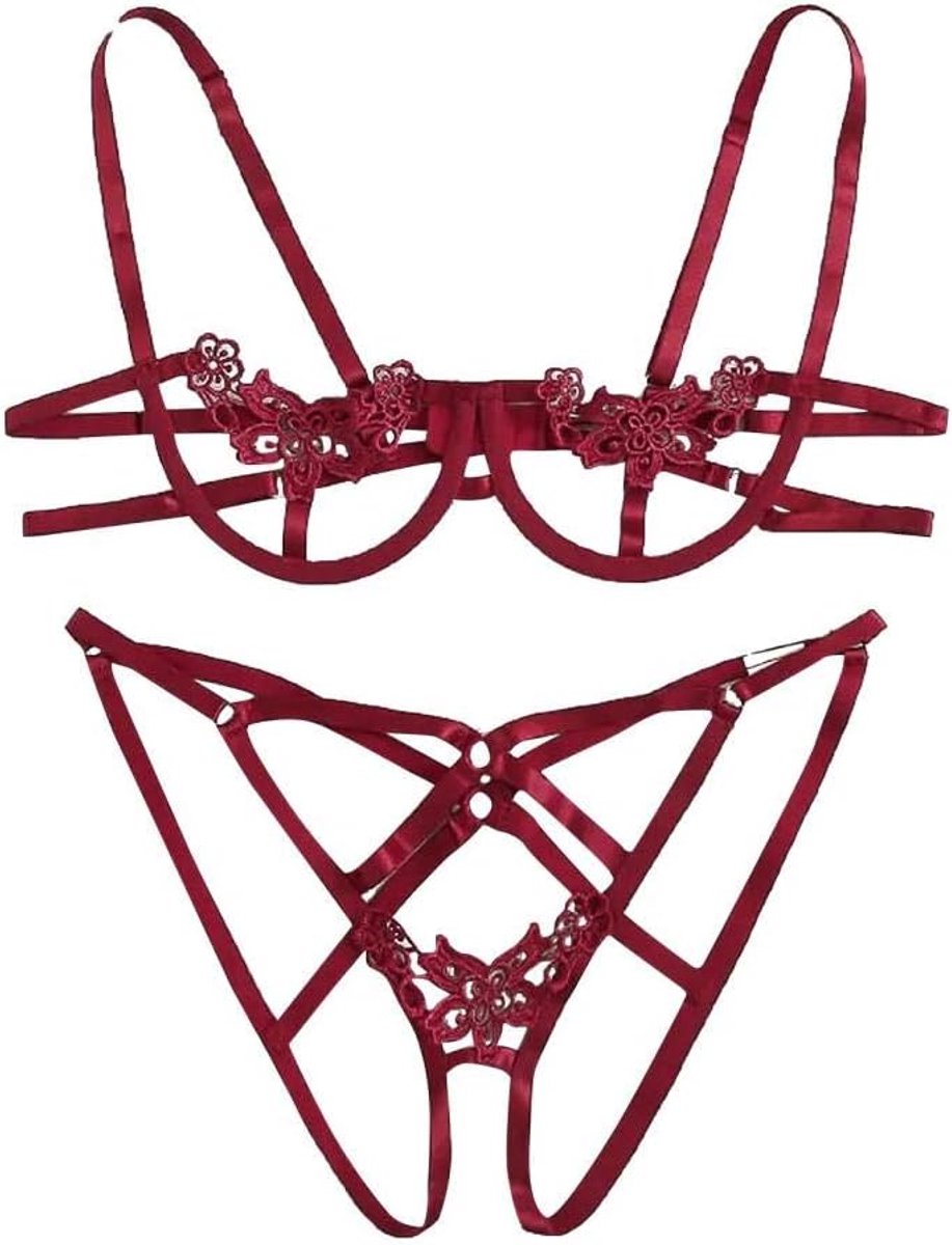 Sexy dames erotische lingerie Erotisch Ondergoed Sexy Lingerie Vrouwen Porno Open Bh String Ondergoed Verleiding Kostuum Perspectief Nachtkleding-Red_L