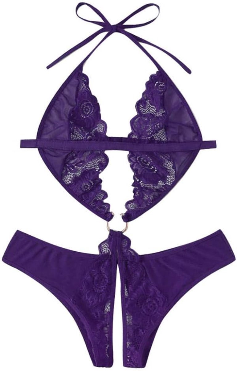 Babydolls, nachtjaponnen & negligés dames Sexy Kostuum Vrouwen Erotische Lingerie Ondergoed Porno Nachtkleding Beha Slips See Through-purple_XL