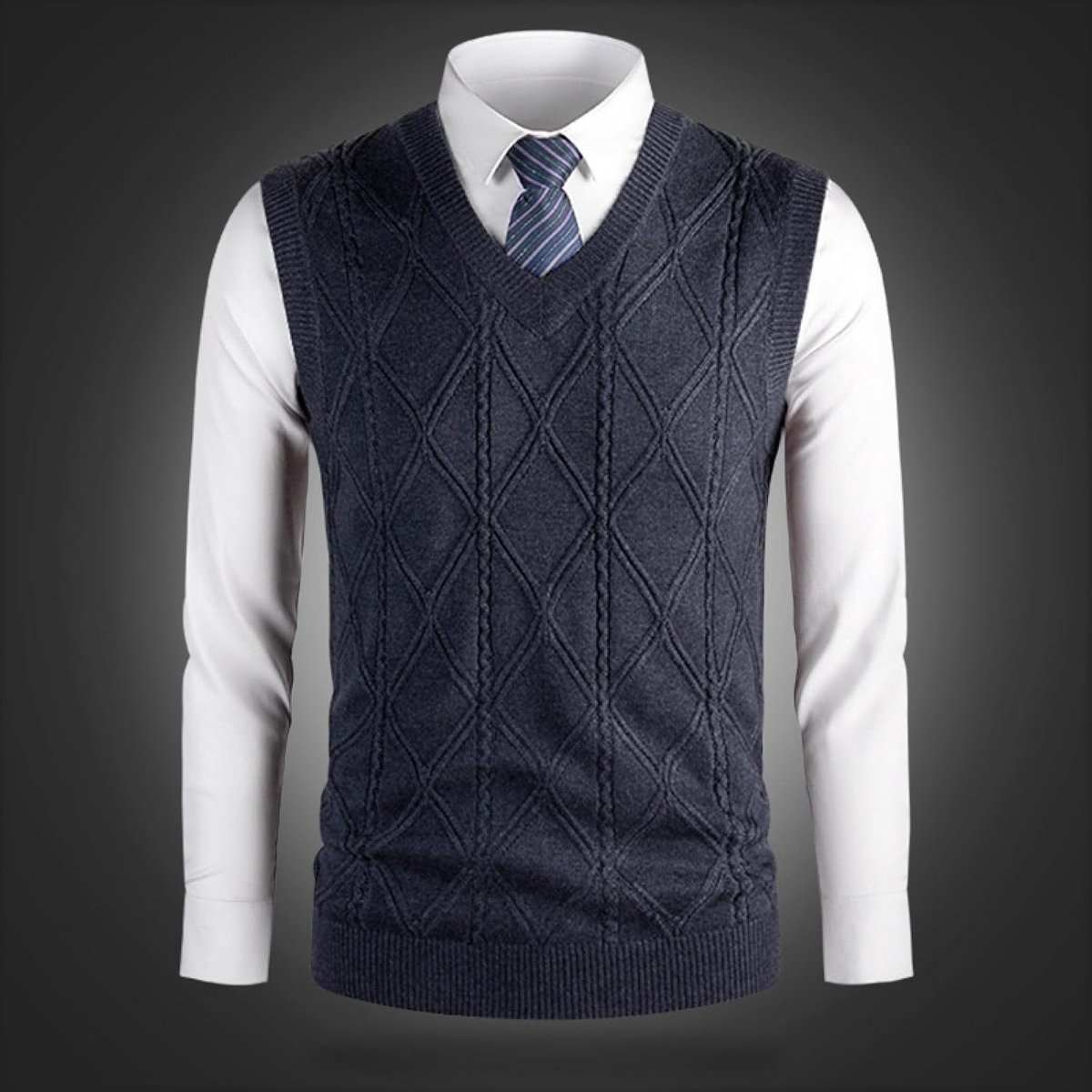Kasjmier Gemengd Gewatteerd Gebreid Vest Met V-Hals, Klassiek Kleurblok Kabelgebreid Casual Mouwloos Vest Pullover, Zakelijk Heren Breigoed Gebreid Vest Trui Tanktops,Donkergrijs,S