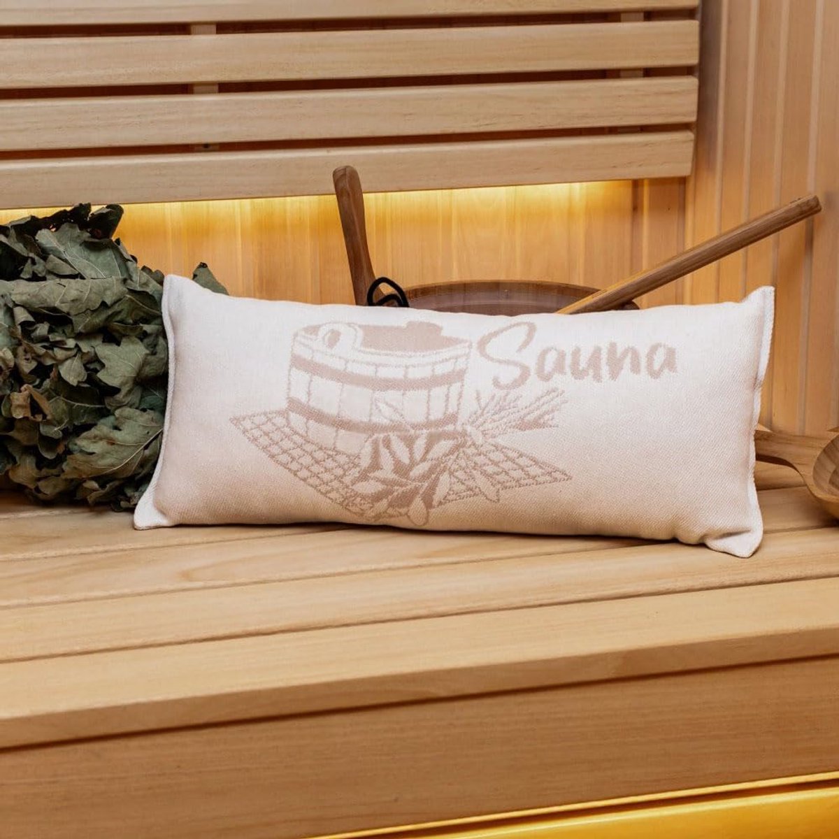 Reiskussen, katoen, 100% saunakussen, 50 x 22 cm, saunakussen (beige/wit)