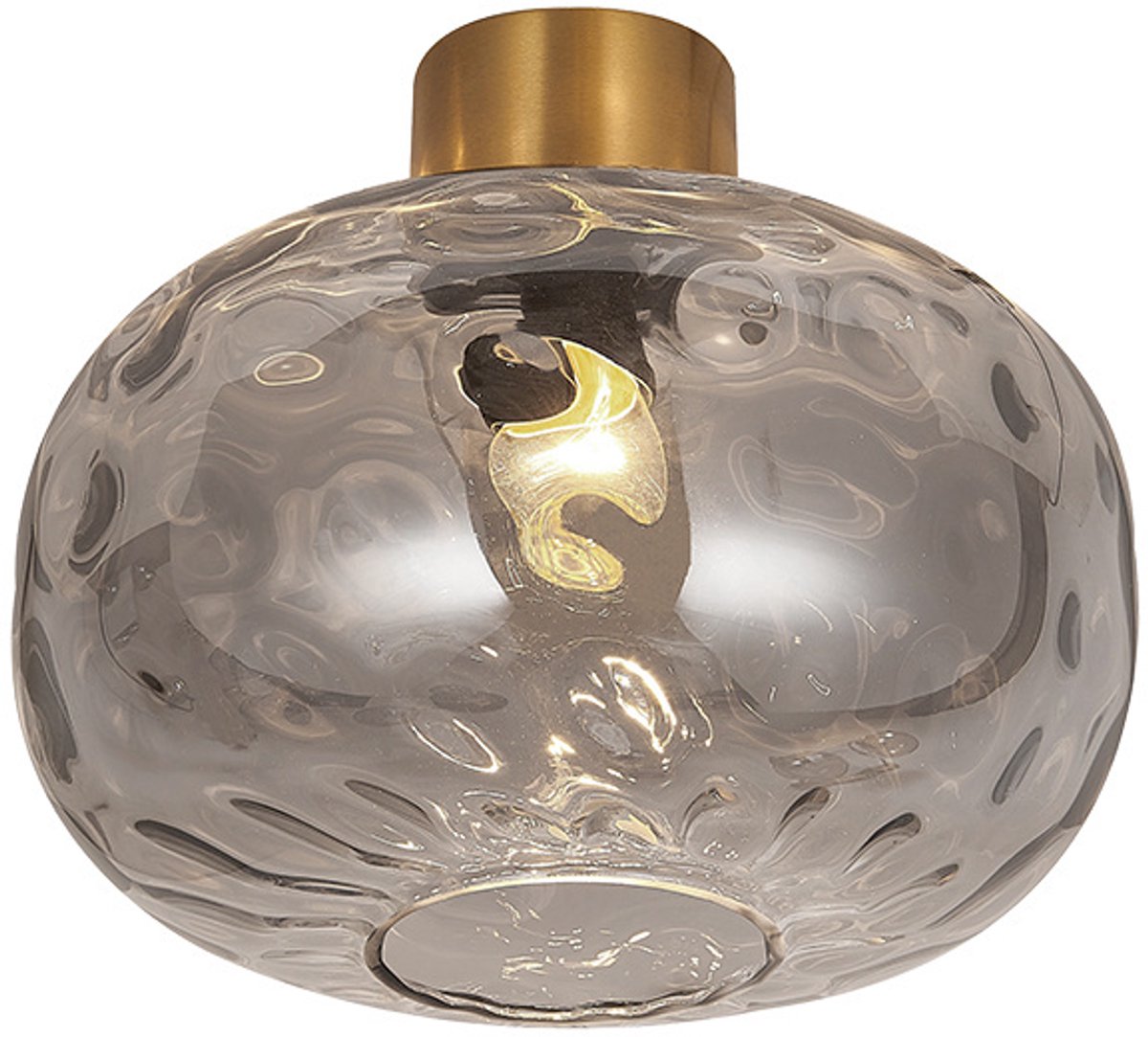 Astrid plafondlamp met E27-fitting, goudkleurig metaal en asgrijs glas, diameter 300 mm, hoogte 255 mm