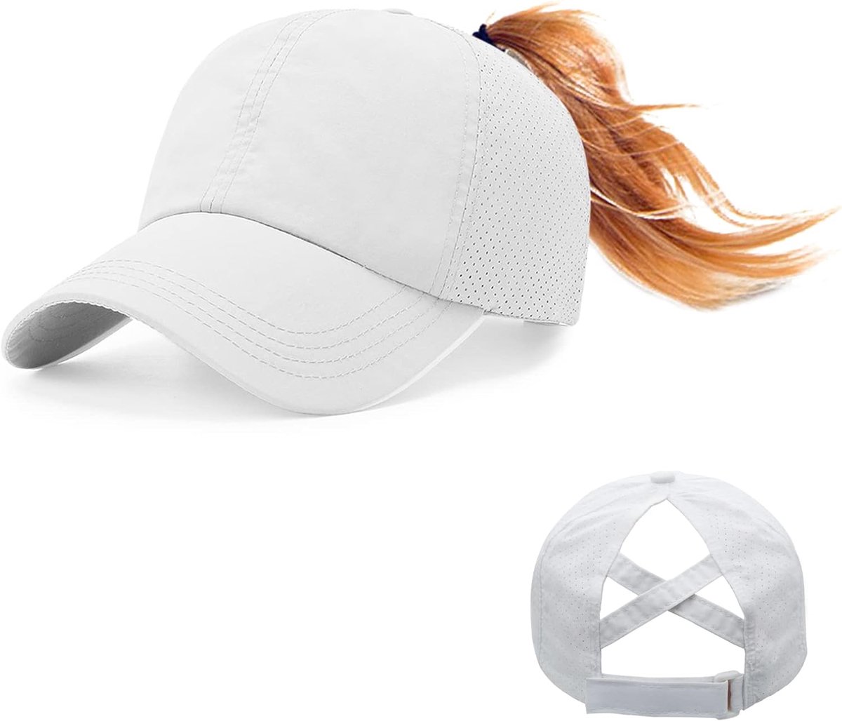 Honkbalpet voor dames, zomer, mesh honkbalpet met paardenstaart-gat, verstelbaar, ademende sportpet, hoed voor outdoor, sport, reizen