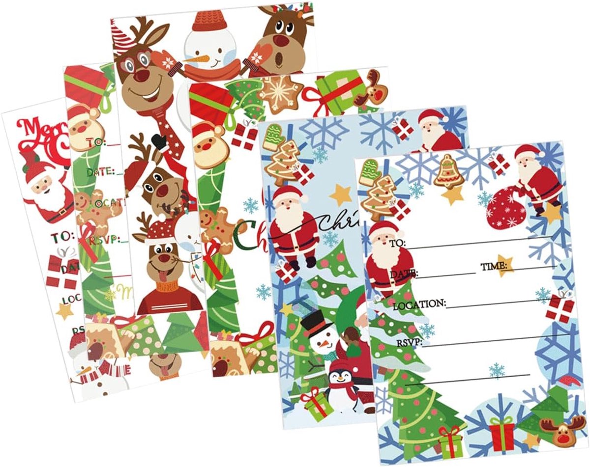 Uitnodigingskaarten, 30 stuks, kerstgroeten, 3 verschillende designs, kerstuitnodigingskaarten, kerstgroeten, cadeau, geschikt voor uitnodigingen en zegeningen met Kerstmis, voor familie,