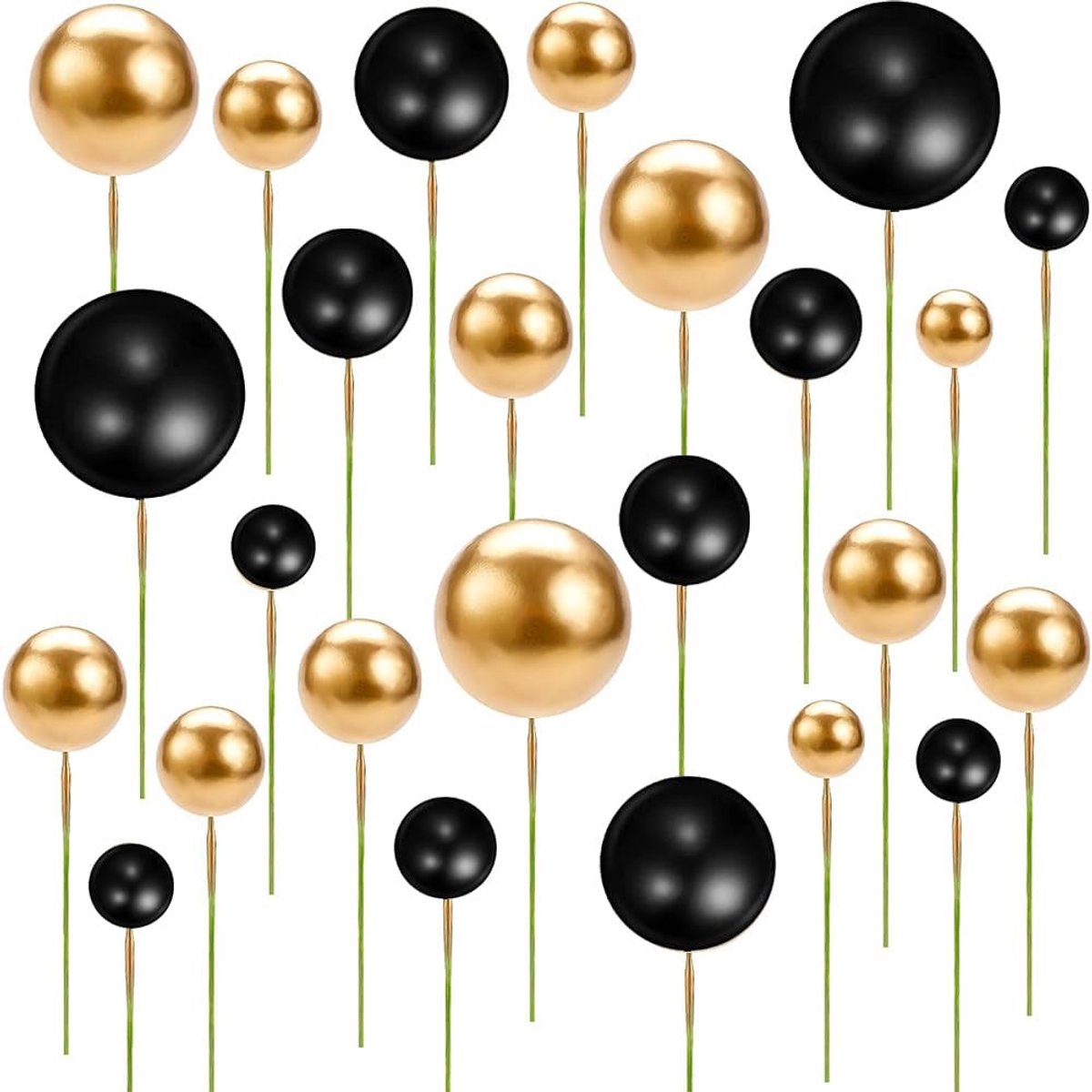108 stuks, zwart-goud, taartballen, decoratie, taartschuimballen, doe-het-zelf taarttopper, voor verjaardag, bruiloft, bruiloft, babyshower, decoratie