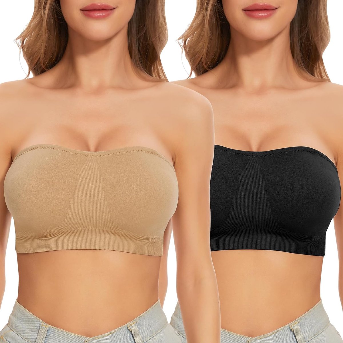2 stuks strapless beha voor dames, bandeau, antislip, naadloos, elastisch, buisbeha met uitneembare voering, push-up-beha, multifunctionele beha