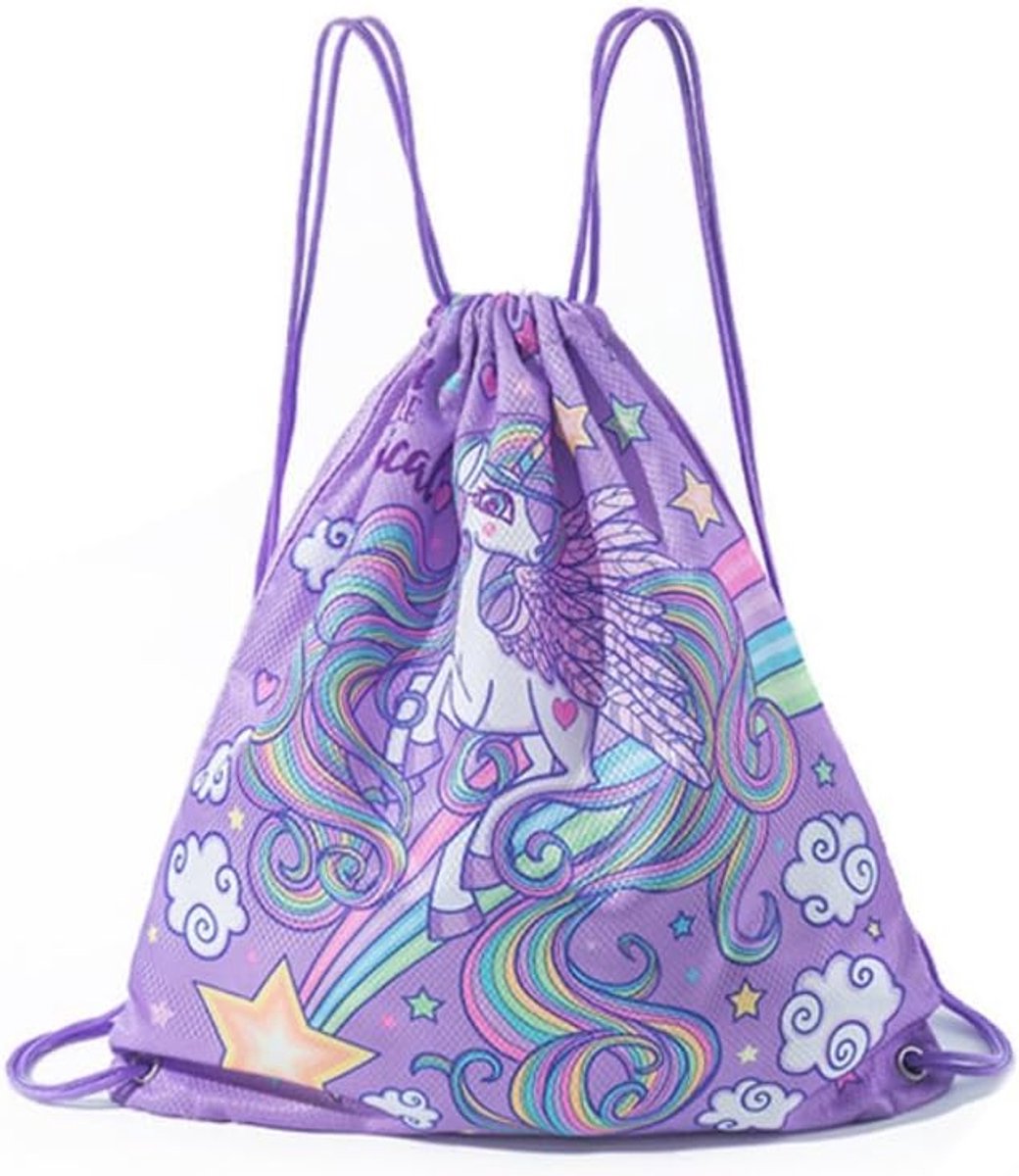 Trekkoord rugzak, tas voor meisjes eenhoorn sport schoudertas gymtas ultralichte sporttas unisex print canvas tas voor sport, school, vrije tijd, kleuterschool, uitstapjes