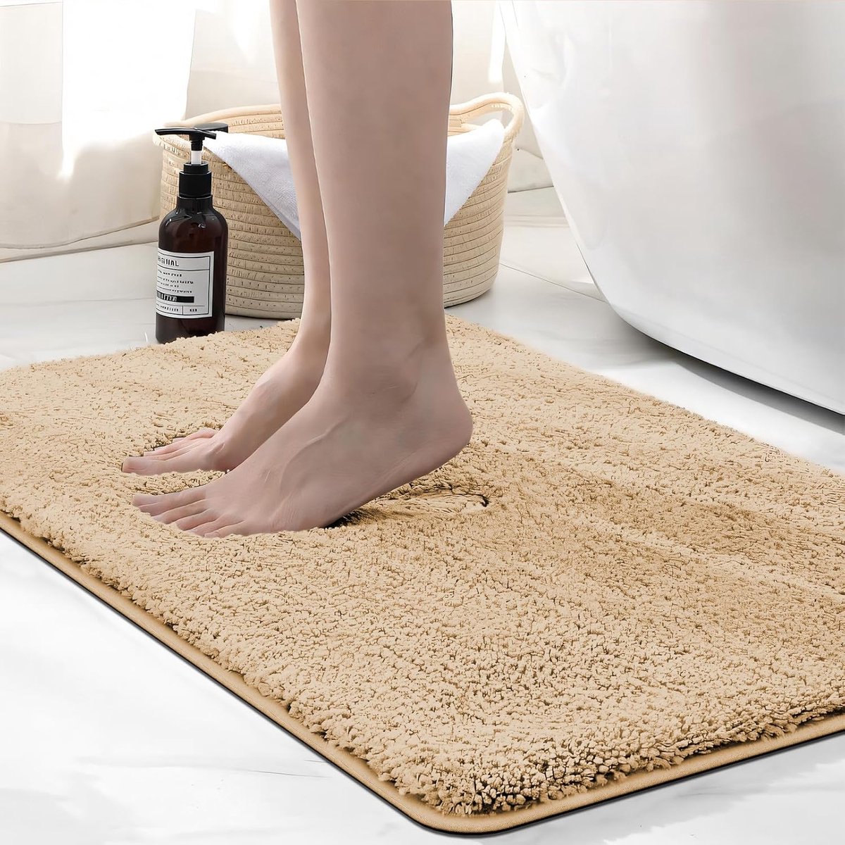 Wyewye Microvezel badmat, 2 cm super dik, super absorberend badkamertapijt, 50 x 80 cm, kameel