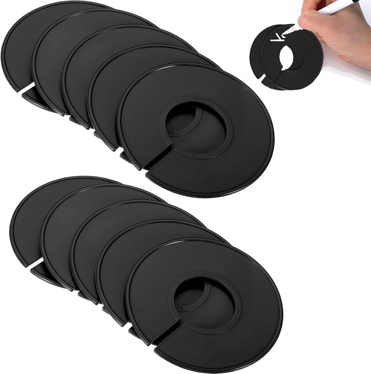 10 stuks, kledingrek, maatverdeler, ronde kunststof maatverdeler, kledingrek voor kledingkast, kledingwinkel (zwart)