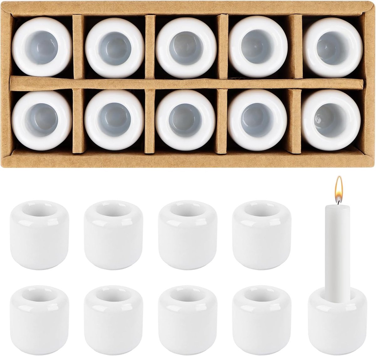 Mini-kaarsenhouder met 1,8 cm boring, keramische kaarsenstandaard, staafkaarsen, 10 stuks kaarsenhouder, staafkaarsenhouder van keramiek voor altaarceremonies, kaarsverlichting, binnendecoratie (wit)