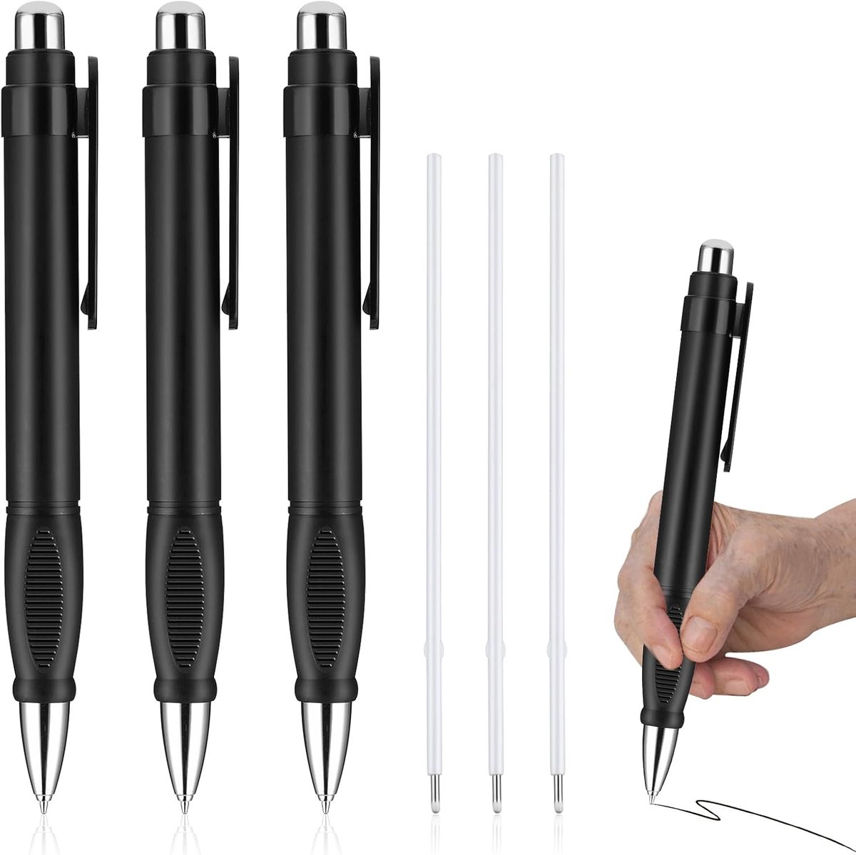 3 stuks extra grote ergonomische kogelpennen met 3 navullingen, extra grote drukpennen gemakkelijk te grijpen Jumbo pen, zwarte inkt gewogen pennen voor oudere mensen