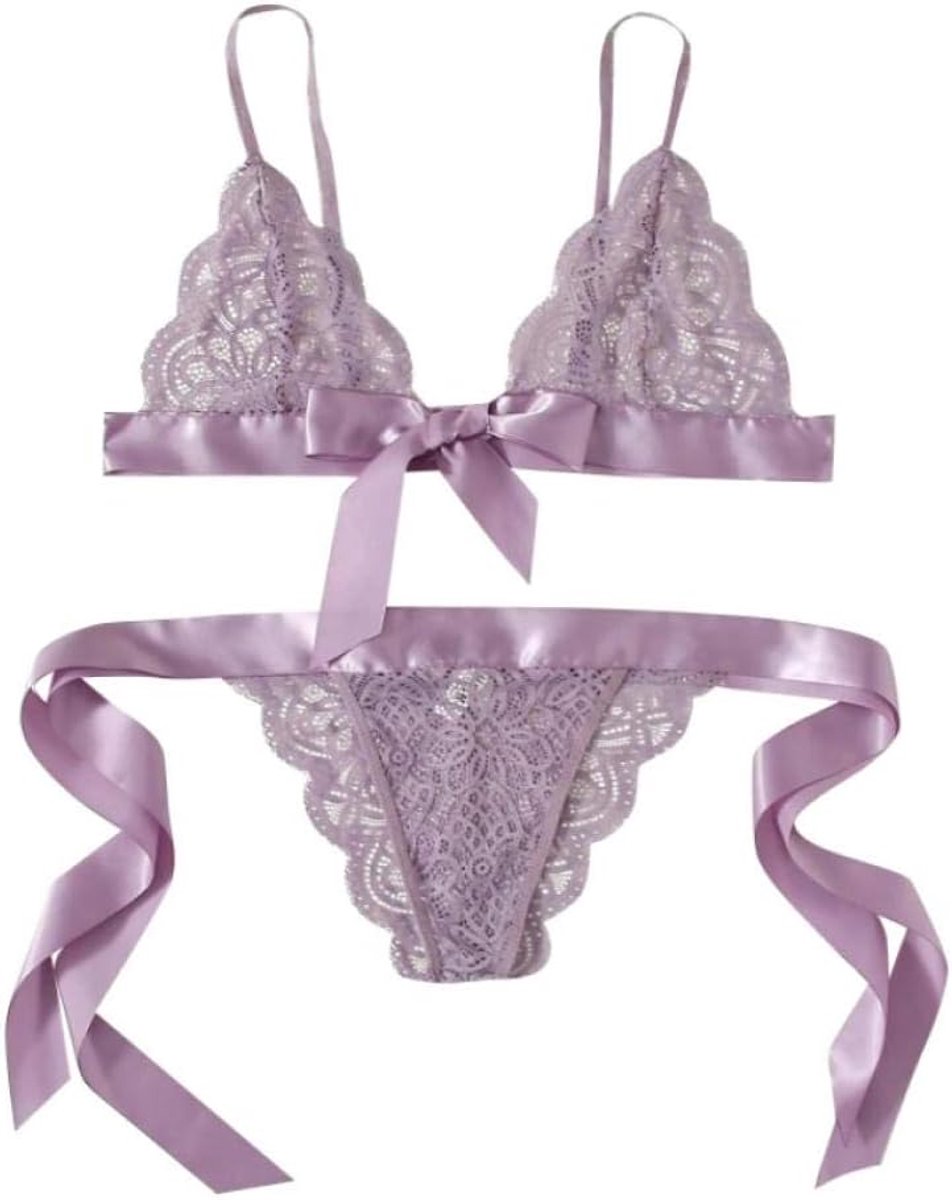 Lingerie & ondergoed 2 ST Vrouwen Lingerie Kanten Beha Slips Ondergoed Verleiding Perspectief Sex Erotische Porno Dames Set-purple_XL
