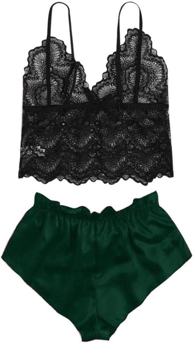 Kimono voor dames kanten robe transparant nachtkleding ochtendjas badjas lingeriesetDames Sexy Ondergoed Satijnen Pyjama Jarretel Sleepcoat Shorts Lingerie Set Porno sexy lingerie bodysuit-Green_XL
