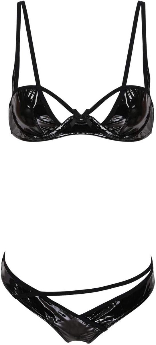 Babydolls, nachtjaponnen & negligés Vrouwen zwarte beha Sexy lingerie pak beha Erotische slips Set-Black_S