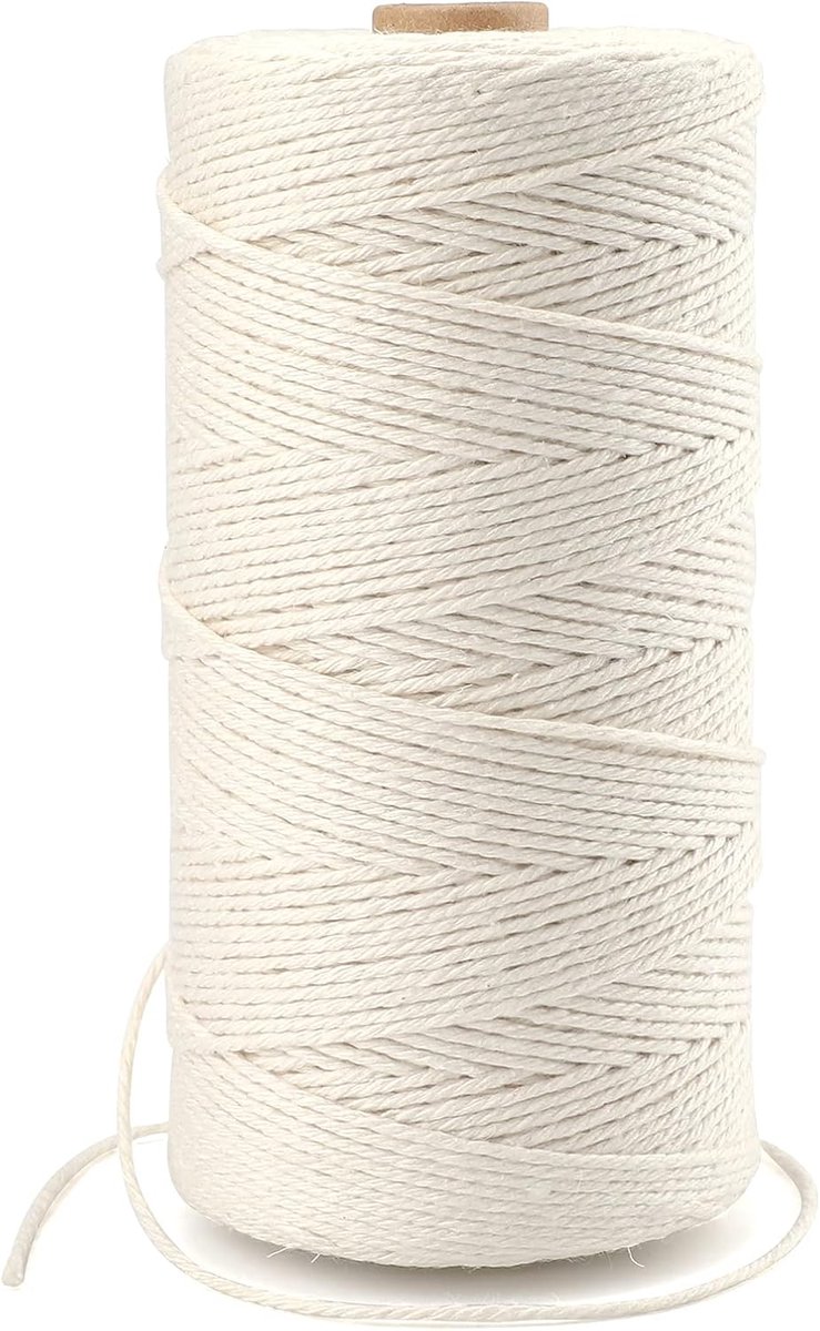300M Beige bakkersbindgaren, 1,0 mm katoenen kordel, knutseltouw, decoratiekoord, perfect voor DIY kunstnijverheid, tuinieren