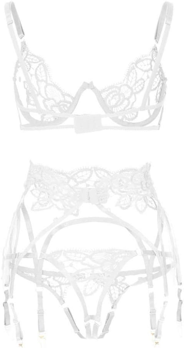 Dameskostuums Sexy Kanten Ondergoed Vrouwen Beha + Kousenband + Thongs Nachtkleding Set