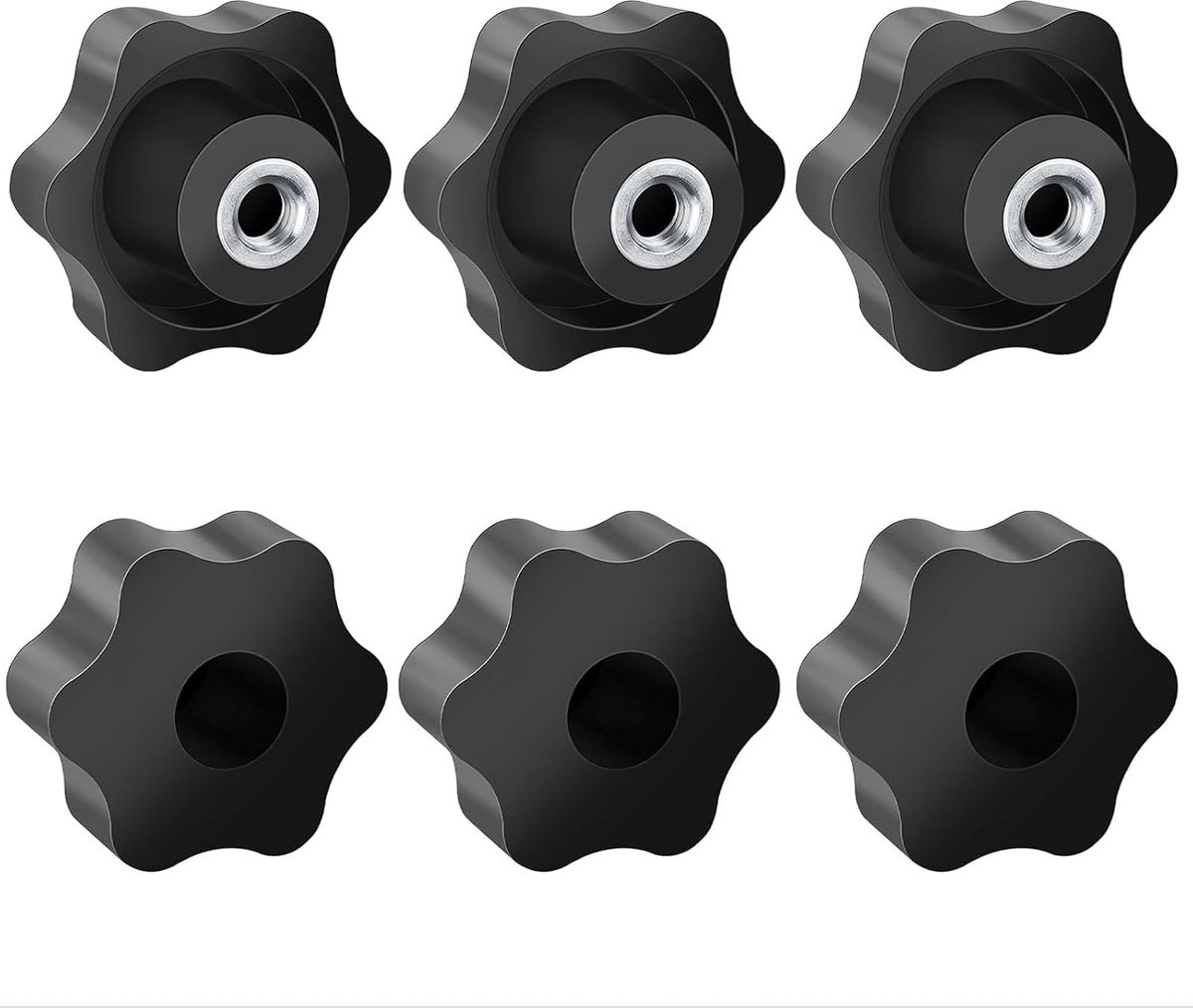 M6 6 stuks, kartelschroef buitendiameter 38 mm, kartelschroef binnendraad messing, stergreepmoer binnendraad messing voor gereedschapsmachines, fitnessapparaten, machines