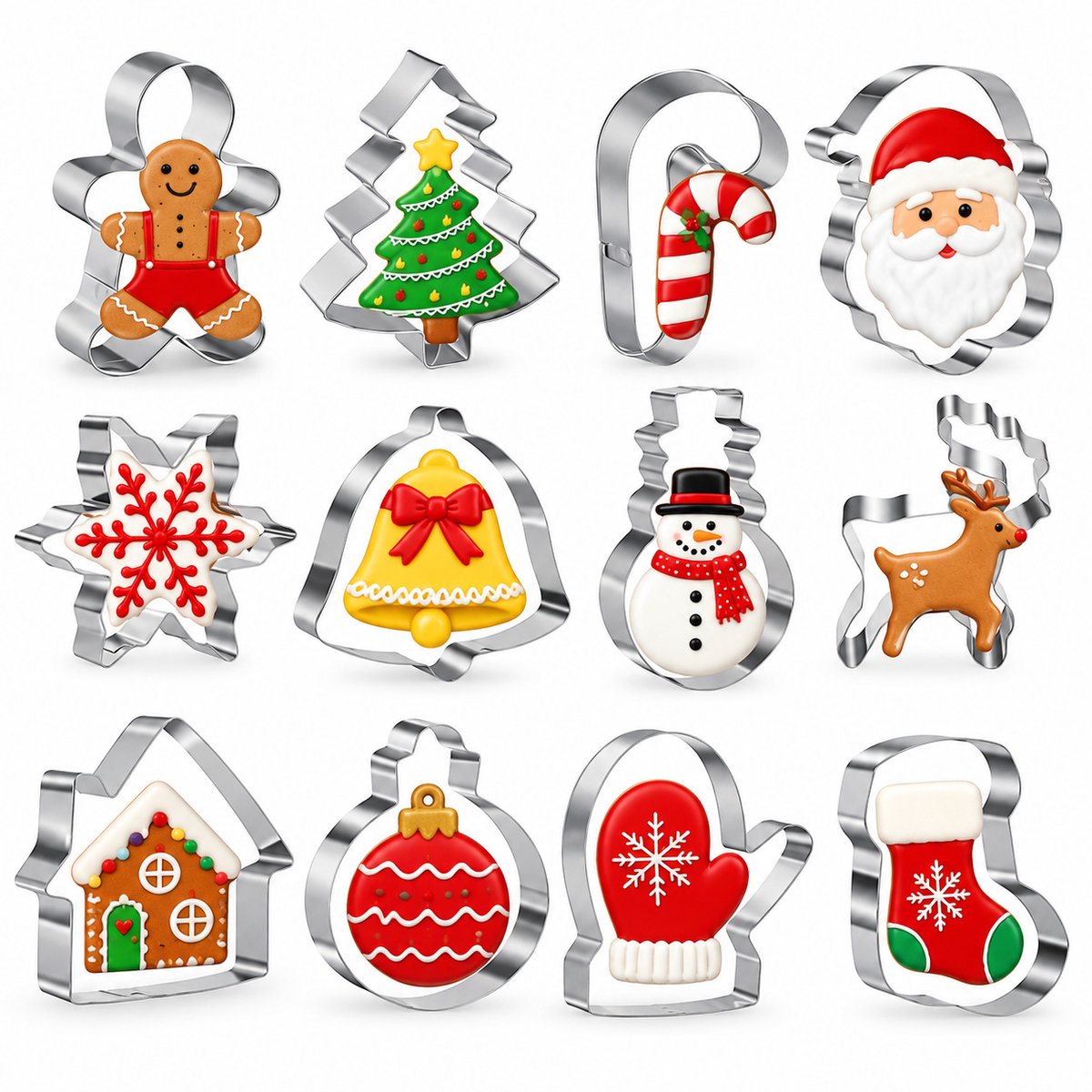 Nina's Giftshop® - RVS Kerst Uitsteekvormpjes – Koekjes Vormen & Cookie Cutters – Set van 12 – Perfect Kerstcadeau – Bakspullen voor Feestdagen