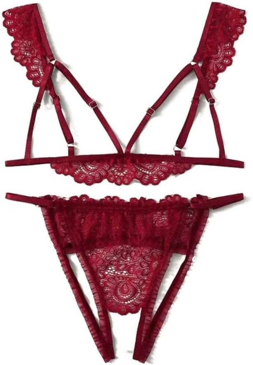 Babydolls, nachtjaponnen & negligés Damesondergoed Sexy uitgeholde open bh String Kleding-red_XXL