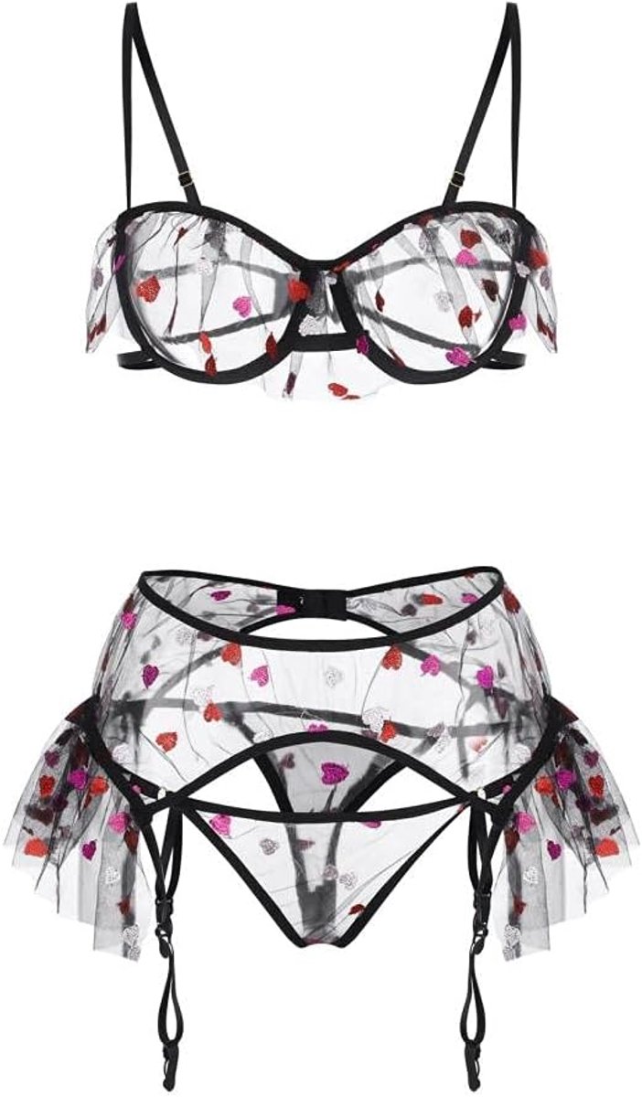 Kleding 3 stks sexy lingerie vrouwelijke liefde borduren nachtkleding kousenband sexy lingerie set