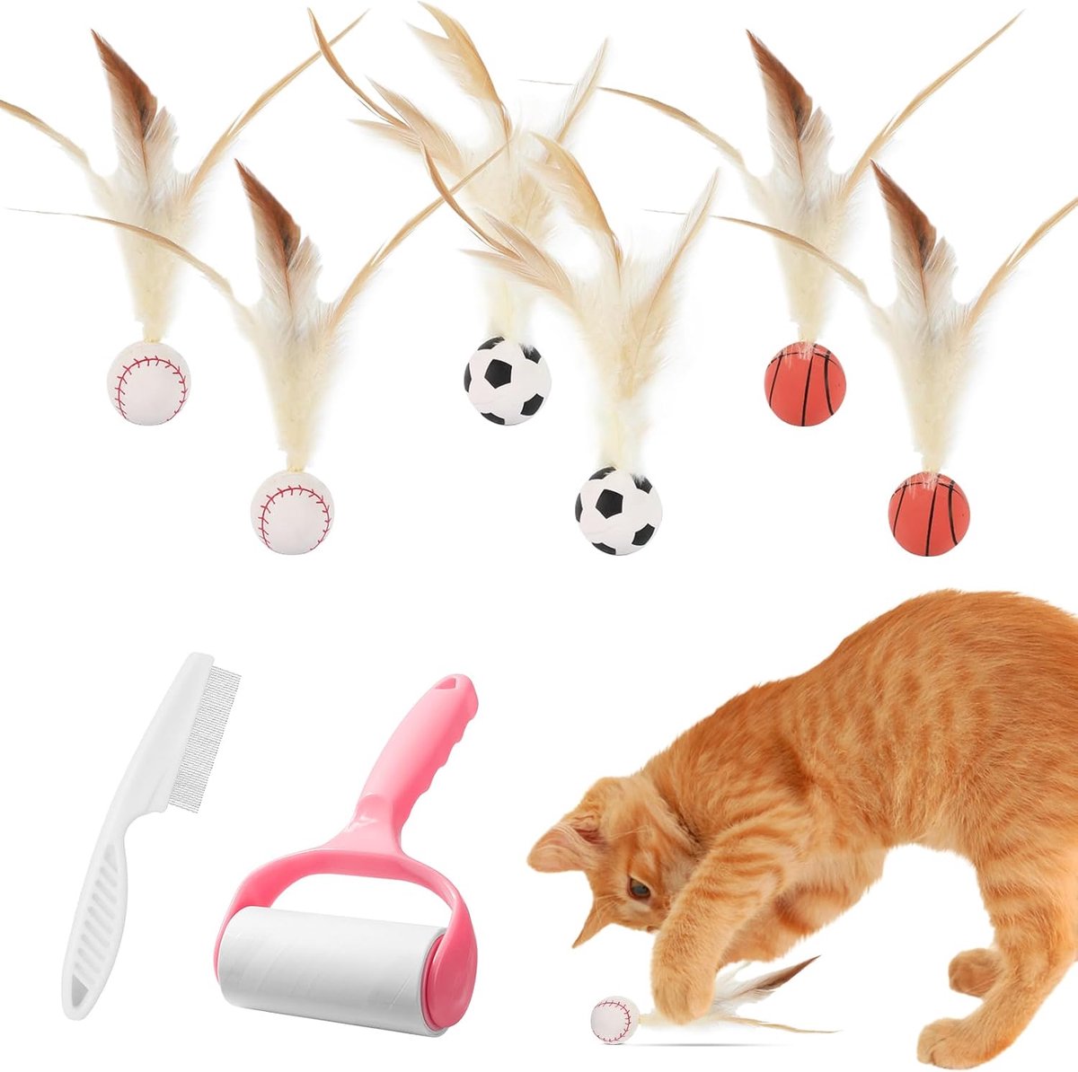 Kattenspeelgoed, balveer, interactieve speelbal voor katten, kattenspeelgoed, interactief kattenspeelgoed, interactief speelgoed voor katten, 8 stuks