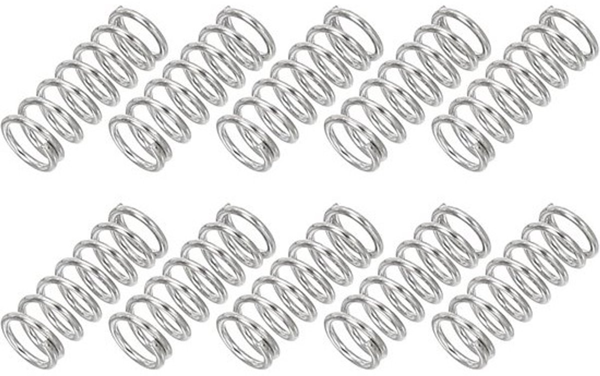 Compressieve veren 0,5 mm draad diameter - 4 mm buitendiameter - assortiment van 10 stuks