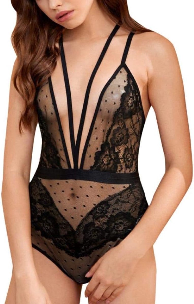 Lace Deep V Sexy Ondergoed Erotische Lingerie Vrouwen Porno Halter Backless Nachtkleding See Through Temptation Costume