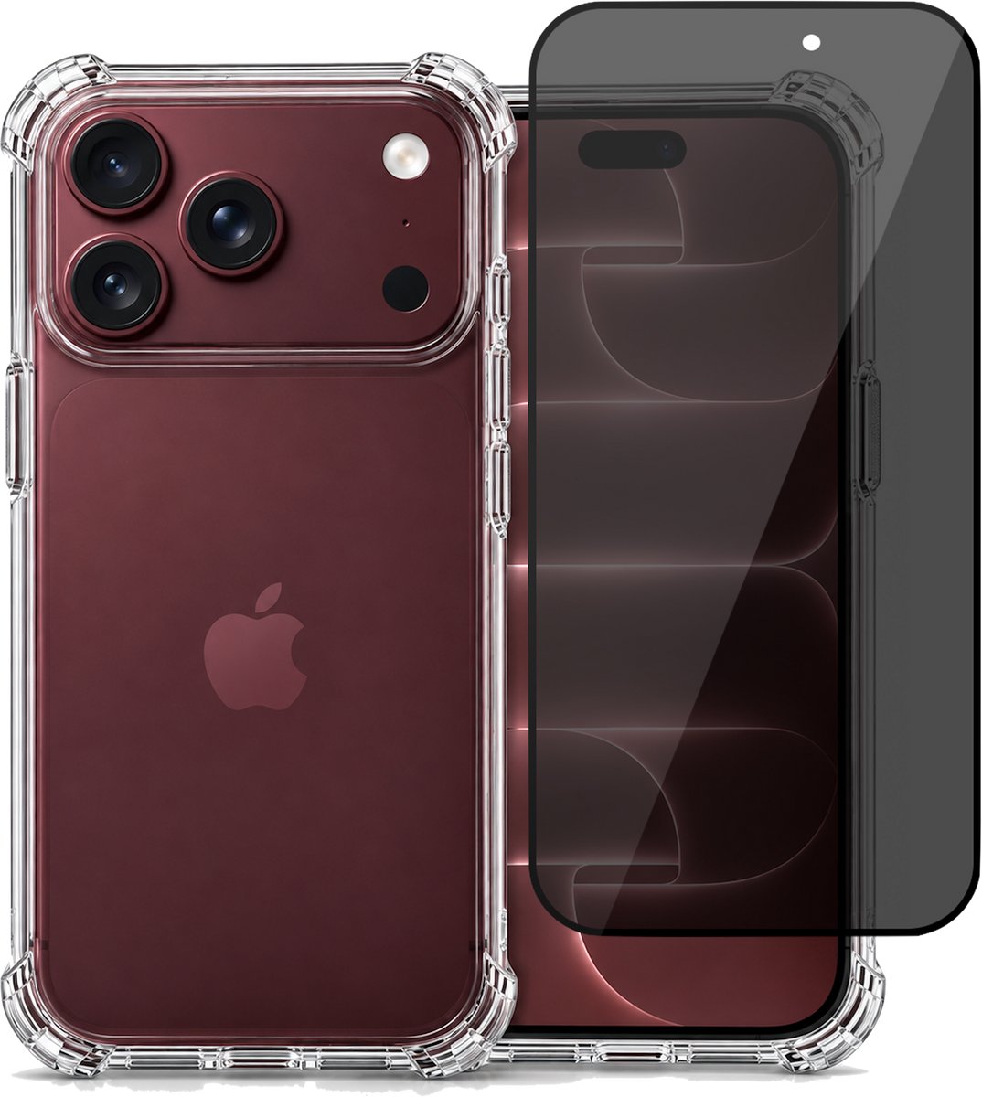 Hoesje geschikt voor iPhone 18 Pro Max / 17 Pro Max – CrystalClear Back Cover – Schokbestendig – Privacy Screenprotector Full Cover