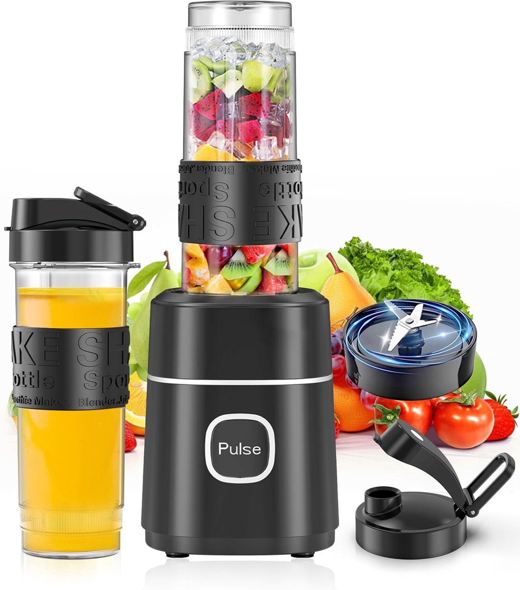 SnelShoppen - Blender Smoothie Maker 500W Mini Blender met 2x570ml Tritan BPA-vrije Flessen, Draagbare Roestvrijstalen Blender, Geluidsarm, Eenvoudig