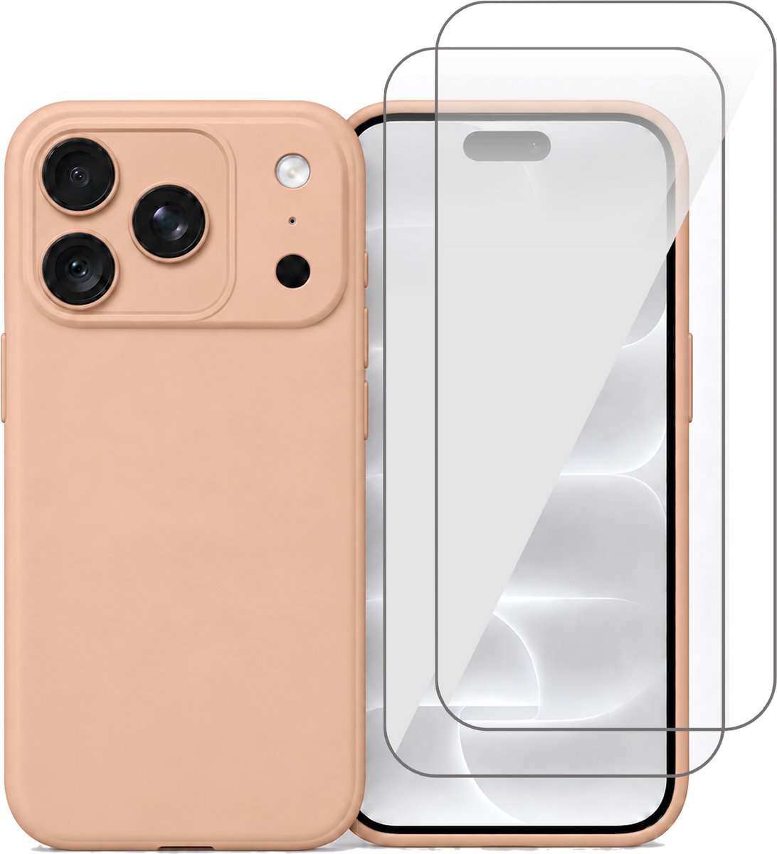 Hoesje geschikt voor iPhone 18 Pro Max / 17 Pro Max – MatteShield Back Cover – Roze – 2 Stuks Screenprotector Glas