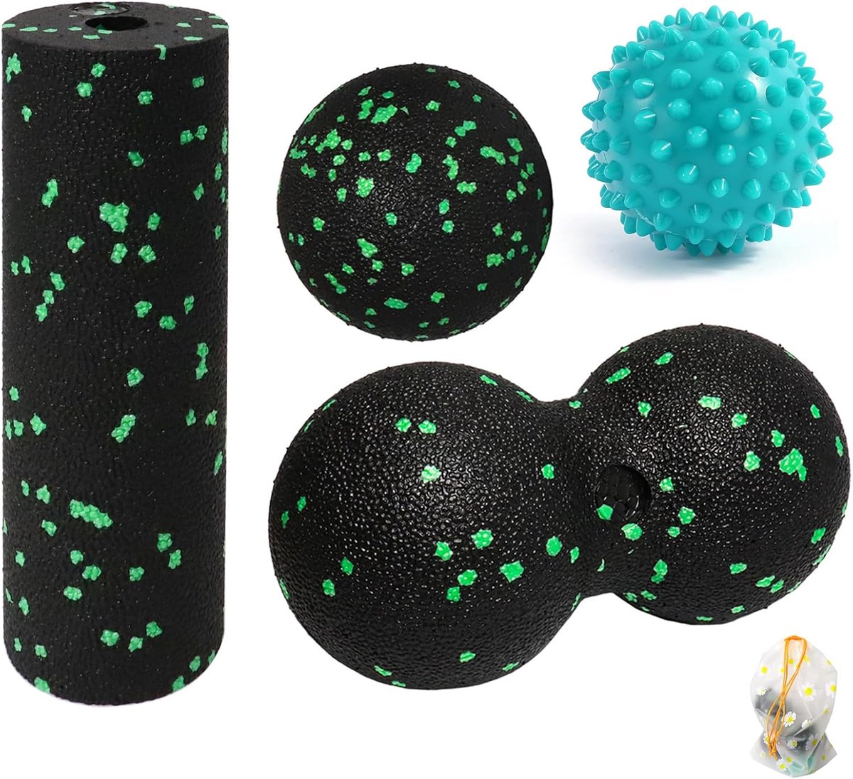 SnelShoppen - 4-delige Massage Ball Set voor Spierontspanning, Fascia Ball, Duo Massagebal, Stekelbal, Fascia Roller met Opbergtas - Ideaal voor Thuis