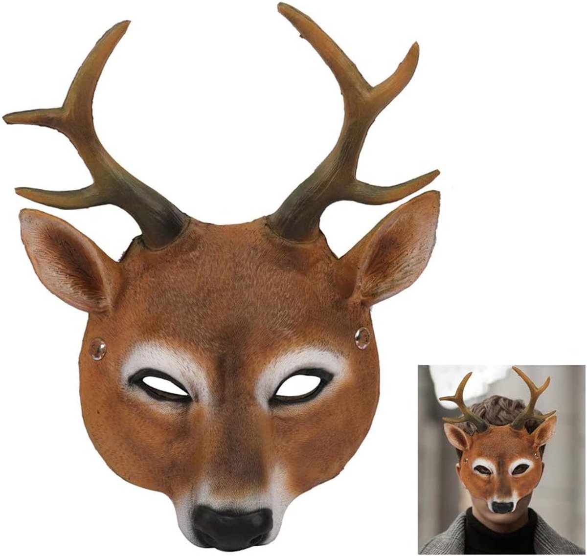 Deer Mask Realistisch 26 x 34 cm - Handgemaakt PU-schuim - Lichtgewicht - Perfect voor Halloween en carnaval - ShopVlot
