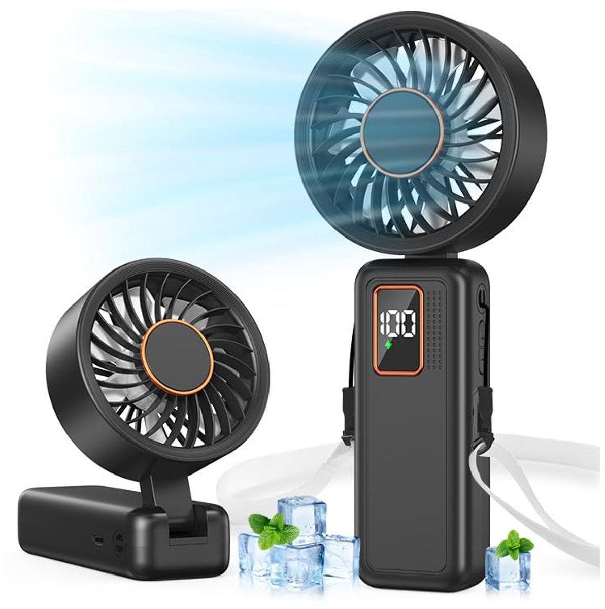 SnelShoppen - Handventilator 6000mAh Draagbare Ventilator met 5 Snelheden, USB-Ventilator met LCD-Scherm, 120° Verstelbare 3-in-1 Mini Ventilator voor