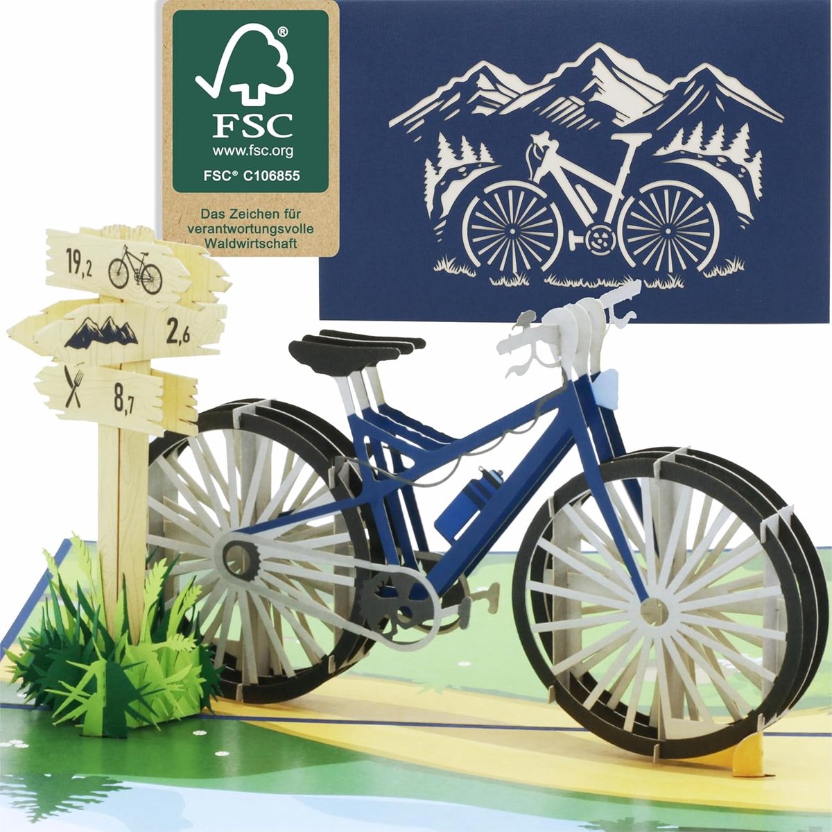 SnelShoppen - Vouwkaart Fiets Voucher voor Mannen, 3D Pop-Up Kaart, Verjaardagskaart, Geld Cadeau, Italiaanse Papier, Duurzaam, Perfect voor Fietsers