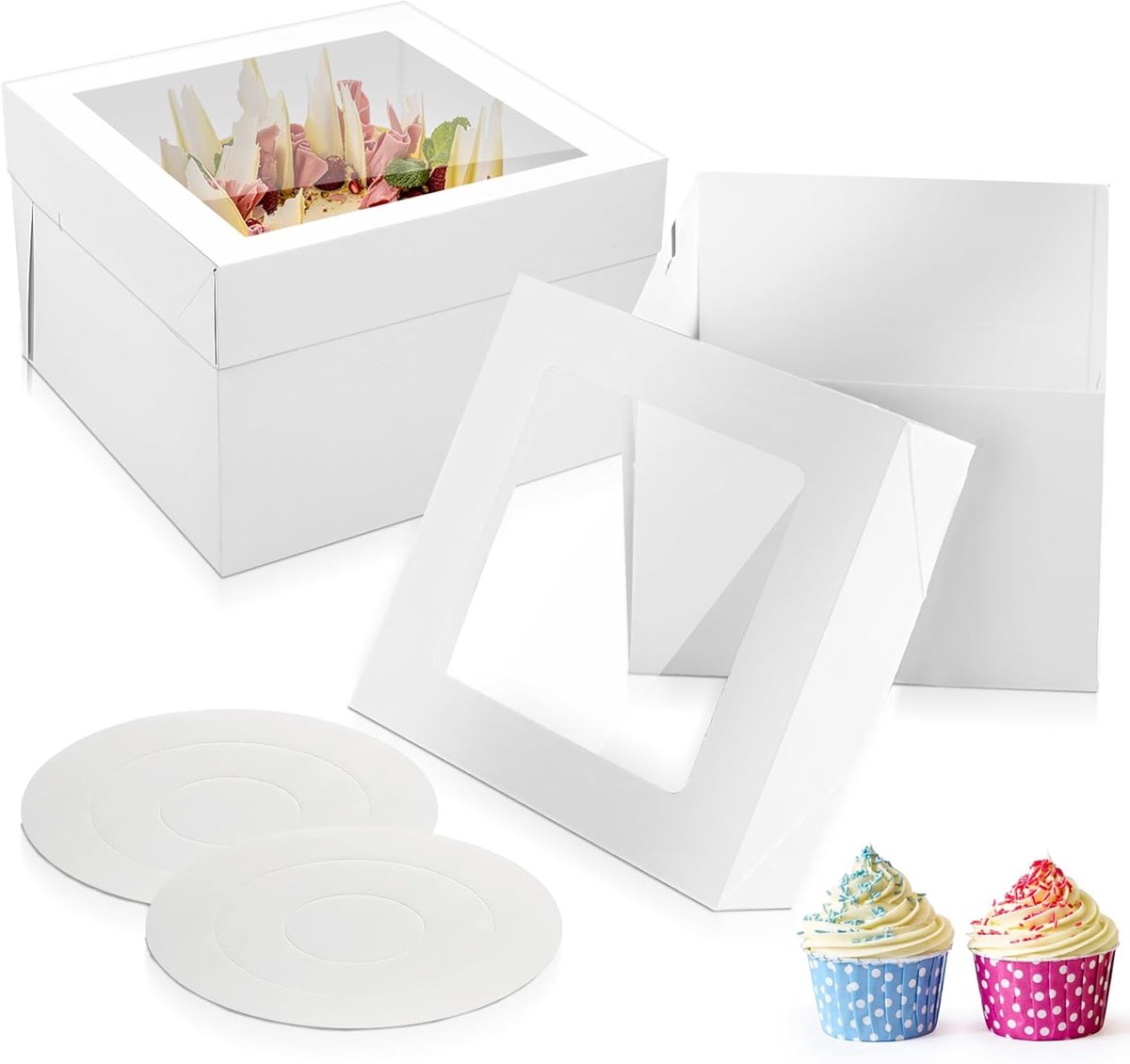 Cakebox 2 stuks wit - Kartonnen cakebox met kijkvenster - Perfect voor veilig vervoer - ShopVlot