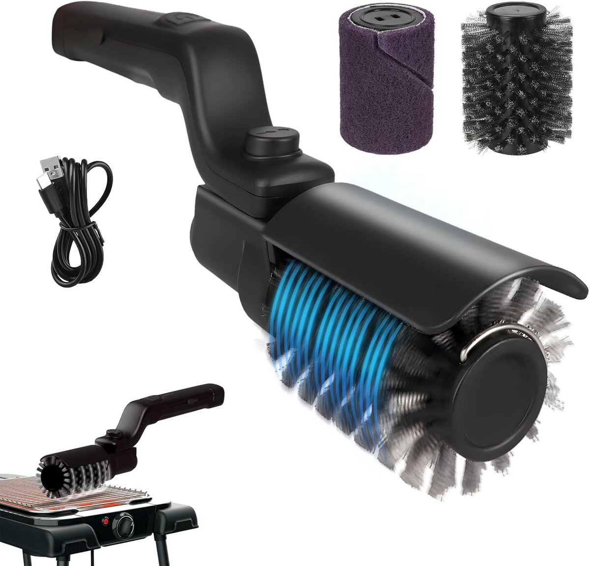 SnelShoppen - Upgraded Draadloze Grillreinigingsborstel met RVS Borstelkop, 3 Snelheden, 90 Minuten Accuduur, Waterdichte Schoonmaker voor Barbecue, T