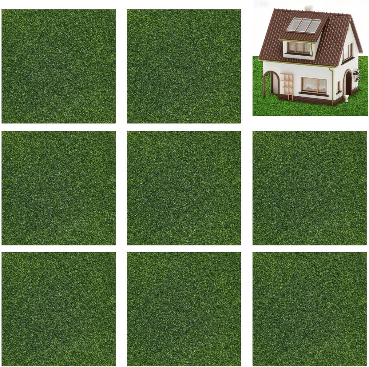 SnelShoppen - Mini Kunstrasen DIY Set 8 Stuks 15x15 cm Kunstgras Tegels voor Microlandschap, Poppenhuis en Creatieve Knutselprojecten