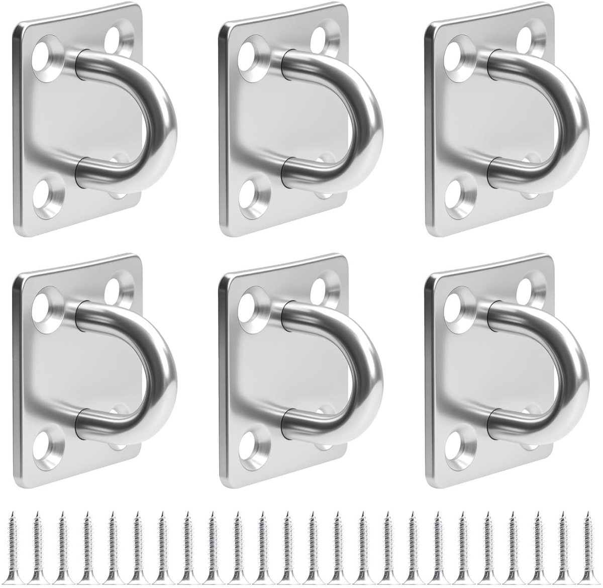 SnelShoppen - 6 Stuks Oogplaten Roestvrij Staal M5 - Zware Belastingshaken met Ring voor Plafond - Ideaal voor Hangstoelen, Bokszakken en Plafondhoude